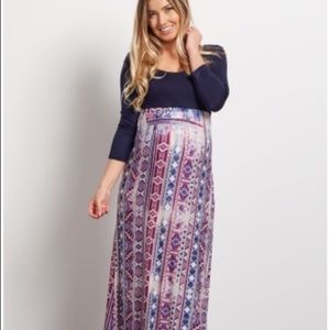 ⛄️Maternity Maxi Dress-navy blue and tribal print